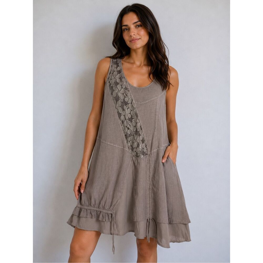 Driver European Luxury Collection Mocha Linen Boho Dress Sz XL